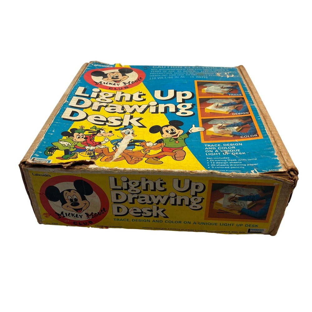 Vintage Mickey Mouse Club Light Up Drawing Desk Lakeside 5340 Disney Toy Boxed